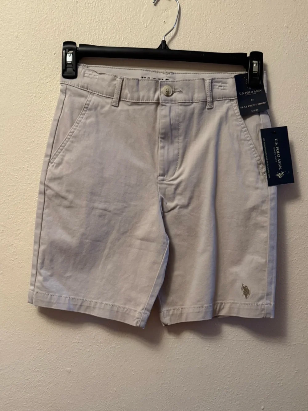 U.S. Polo Assn. Boys Flat-Front Twill Khaki Shorts Size 14 NWT